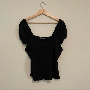 By Anthropologie Black Ribbed Puff Ruffle Tank Top, Size XL